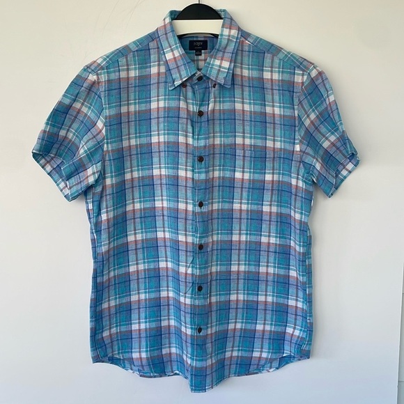 J. Crew Casual Short Sleeve Button Down Homespun Cotton Shirt Plaid Large - Picture 6 of 15